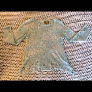 Wildfox Ripped Distressed Knit Cloud Sweater Small